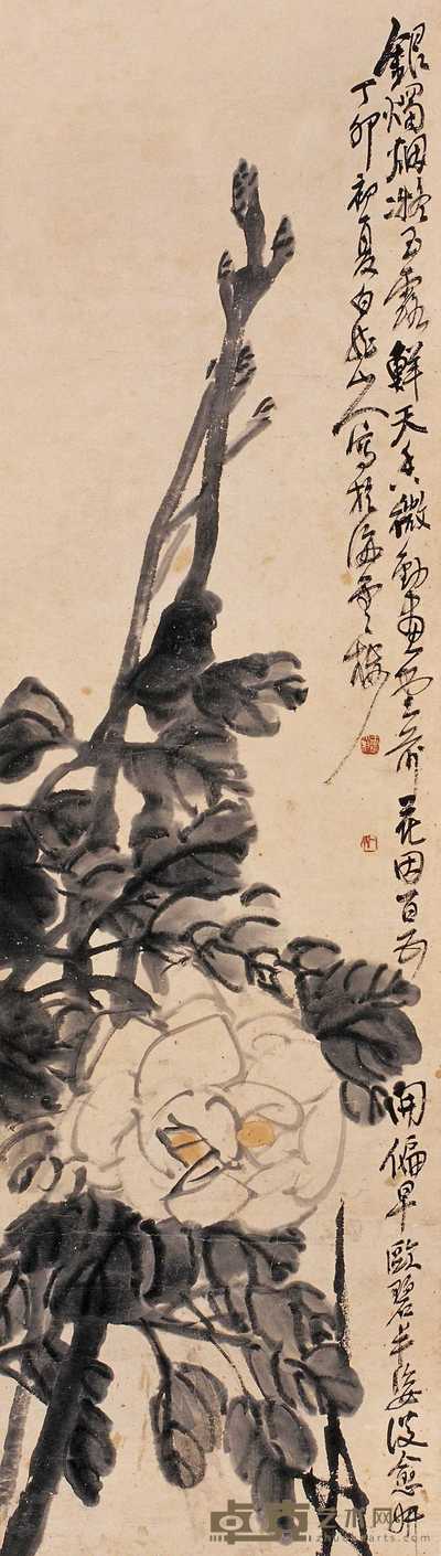 王一亭 丁卯（1927）年作 花卉 立轴 118.5×34cm